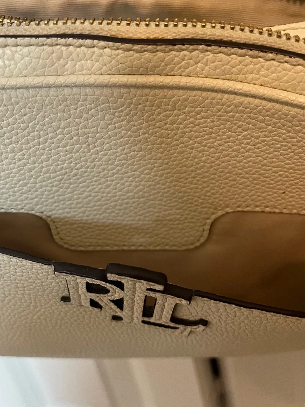 Ralph Lauren Cream Pebbled Leather Crossbody with Logo Strap